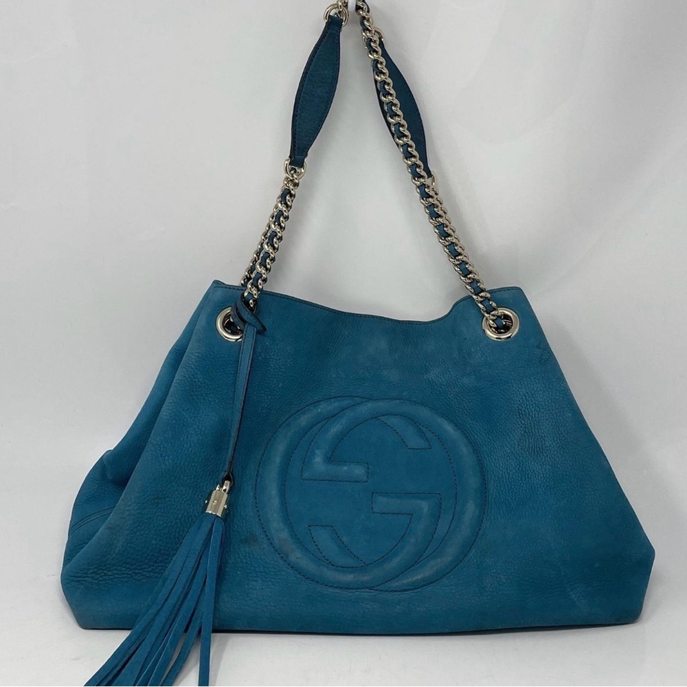 Gucci Soho Chain Tote or shoulder bag Teal/ Blue Nubuck leather